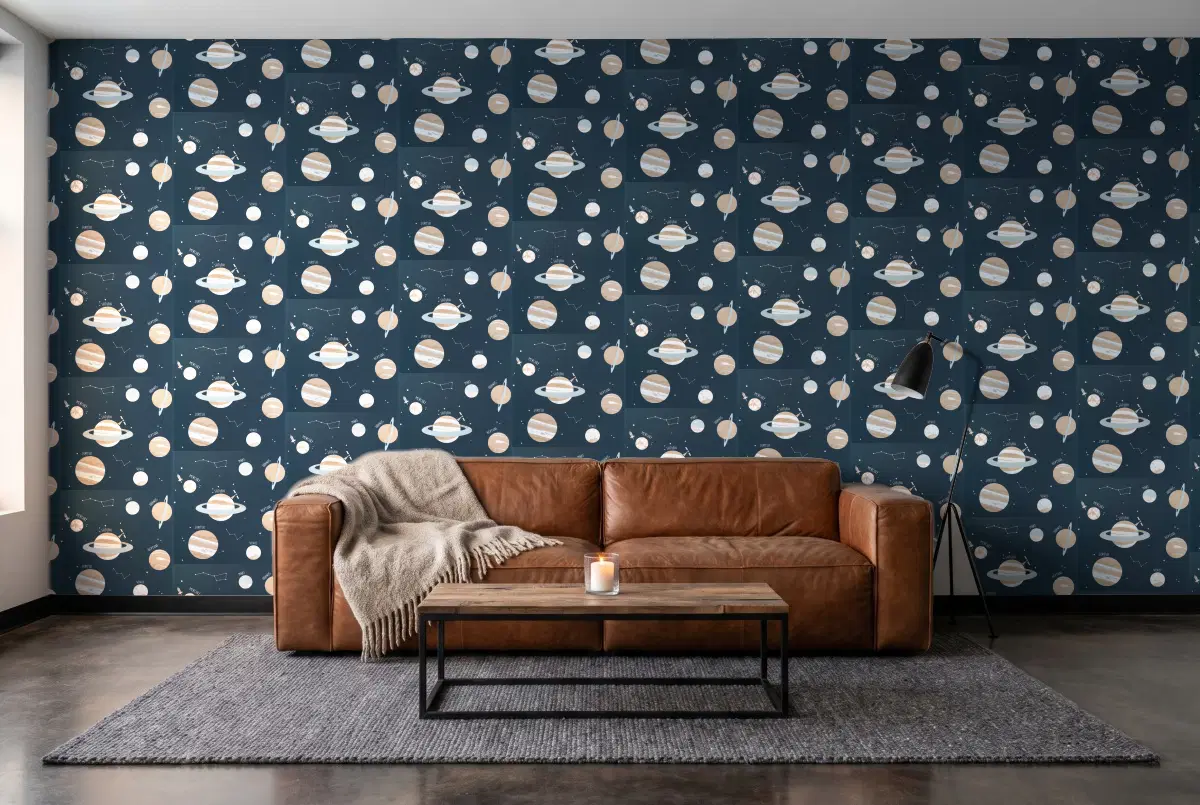 Шпалери Texdecor Our Planet планеты темно-синій OUP101906906 в інтер'єрі