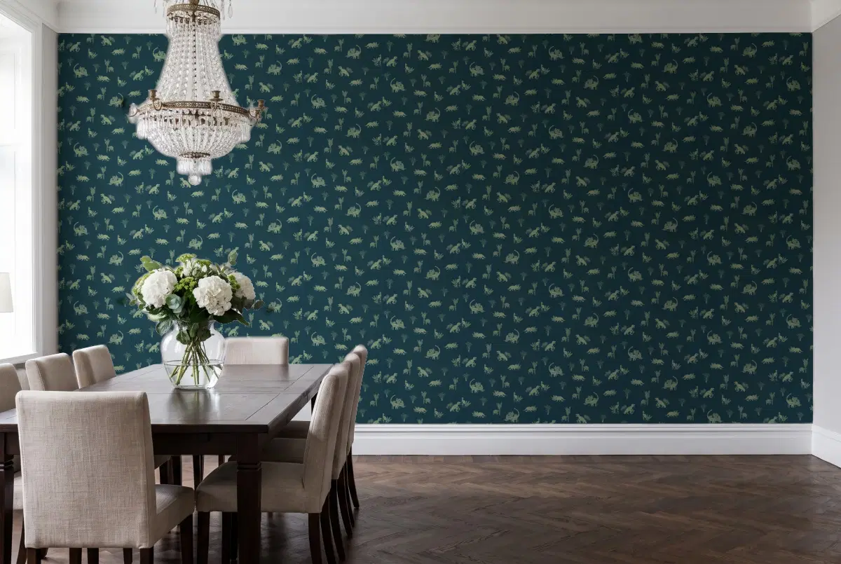 Шпалери Texdecor Our Planet динозавры темно-синій OUP101936900 в інтер'єрі