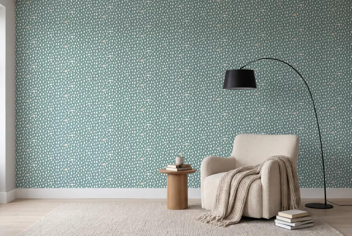 Шпалери Texdecor Our Planet Тайга сине-зелений OUP101977134 в інтер'єрі