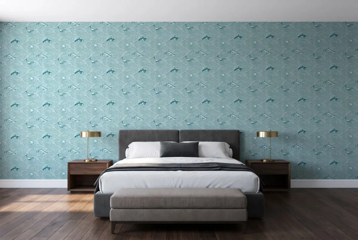 Шпалери Texdecor Our Planet киты блакитний OUP102017138 в інтер'єрі