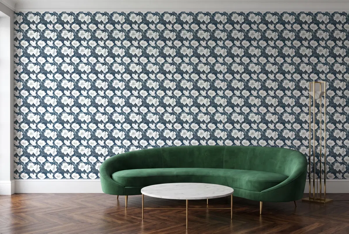 Шпалери Texdecor PtB вьюнок синій PTB101796166 в інтер'єрі