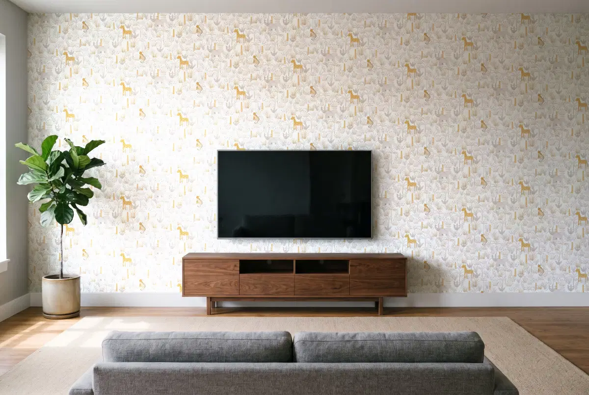 Шпалери Texdecor Rose & Nino сафари бело-сірий RONI85641618 в інтер'єрі