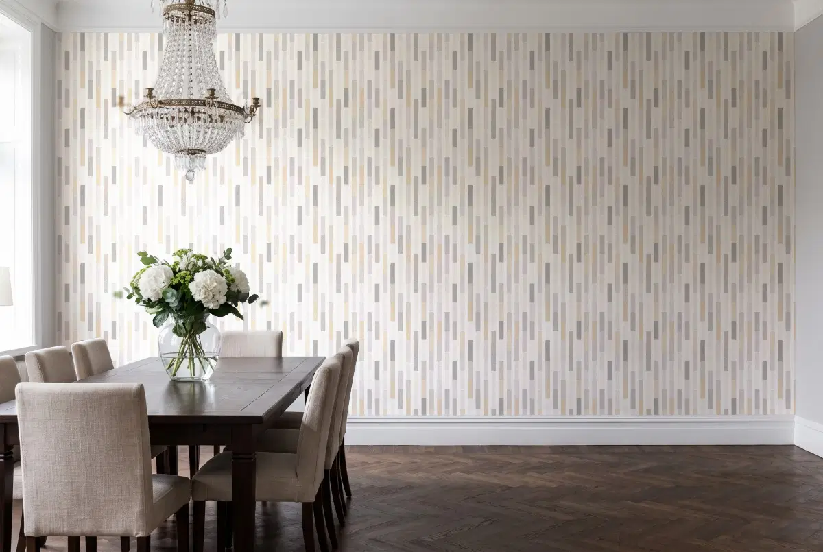 Шпалери Texdecor Swing точка-полоса сер-беж SNG68891001 в інтер'єрі
